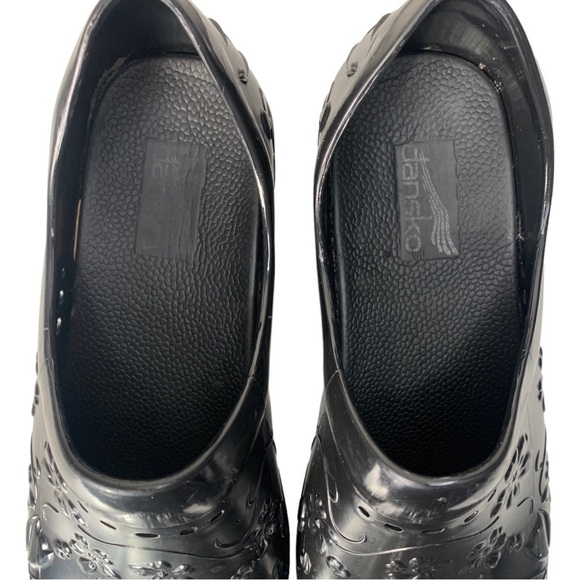 Dansko Pixie Black Floral Embossed Rubber Clogs Shoes Women's Size 37 - Picture 4 of 14